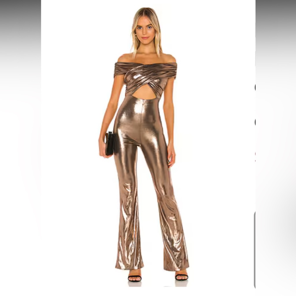 Camila Coelho Lauren Jumpsuit in Bronze Lame.  Size XS.